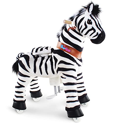 PonyCycle Offizielles Zebra Kinder reiten auf Spielzeug Kinderroller (mit Bremse / 90cm Höhe/Größe 4 für Alter 4-8) Pony Cycle Fahrt auf Zebra Plüschtier Stofftier Spielzeug Modell Ux468 von PonyCycle