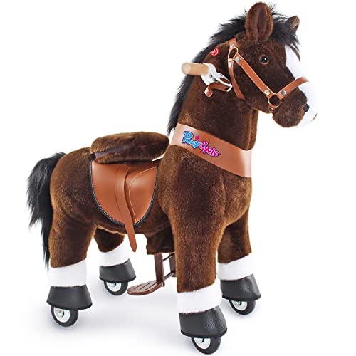 PonyCycle Offizielle Klassisch Modell U Reiten auf Pferd Spielzeug Plüsch Lauftier Dunkelbraunes Pferd mit Bremse und Ton für 3-5 Jahre Ux321 von PonyCycle