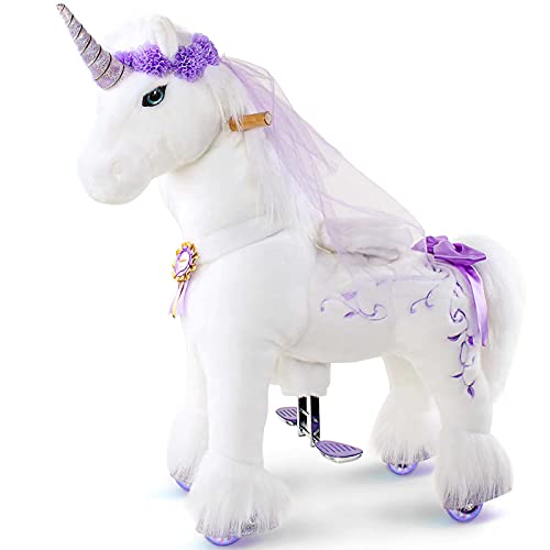 PonyCycle Offizielle Prämie Modell K Reiten auf Einhorn Spielzeug Plüsch Lauftier Einhorn mit lila Horn Größe 4 für Alter 4-8 Jahre Mittel K41 von PonyCycle