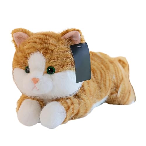 Poo4kark Beschwertes Katzen-Stofftier, realistisches ausgestopftes Katzenspielzeug, Dekokissen, grau, beschwerte Stofftiere für Kinder Erwachsene (Yellow, 45cm) von Poo4kark