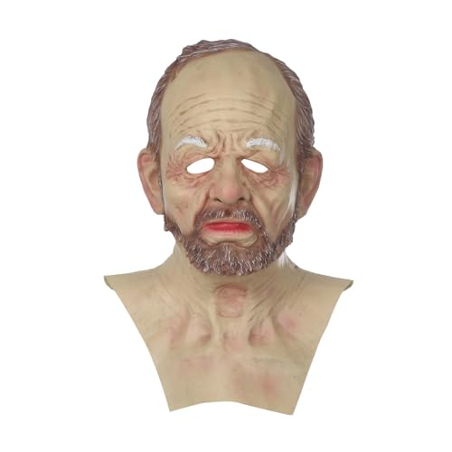 Poo4kark Old Man Gesichtsmaske Für Halloween Karneval Cosplay Kostüm Kostüm Party, Realistische Face Cover Vollkopf Gesichtsbedeckung Für Männer Frauen (Funny Wig, 1:1) von Poo4kark