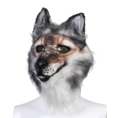 Poo4kark Wolf Gesichtsmaske Für Halloween Karneval Cosplay Kostüm Kostüm Party, Realistische Face Cover Vollkopf Gesichtsbedeckung Für Männer Frauen (Wolf, 1:1) von Poo4kark