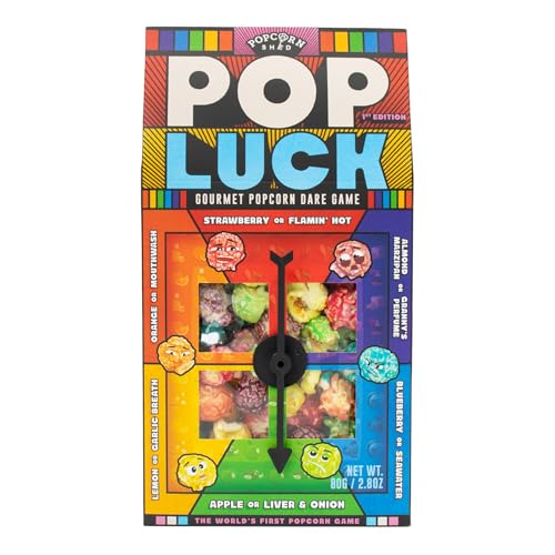Pop Luck Popcorn Dare Game (80 g Schuppen) – Das weltweit erste Popcorn-Wagen-Spiel, enthält seltsamen und verrückten Geschmack, nehmen Sie Ihre Geschmacksknospen zum Abenteuer von Gut, Schlecht und von Popcorn Shed