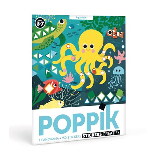 POPPIK 1841021 Sticker-Poster, Aquarium, Panoramaposter mit 750 Aufklebern, Stickerset zum Basteln, für Kinder ab 3 Jahren, 140 x 25 cm, Multicoloured von POPPIK