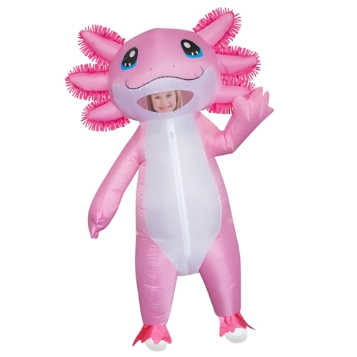 Aufblasbare Axolotl Kostüm für Erwachsene Kinder, Halloween Kostüme, Aufblasbares Axolotl Kinderkostüm Aufsitz Kostüm Lustige Kostümparty-Kostüme für Männer Frauen Cosplay Party (Kinder) von Poptrend