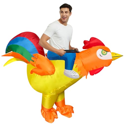 Aufblasbare Huhn Hahn Kostüm für Erwachsene Kinder, Halloween Hühner Blow Up Ride-on Huhn Kostüme ür Männer Frauen, lustige Kostümparty Kostüme (Erwachsene) von Poptrend
