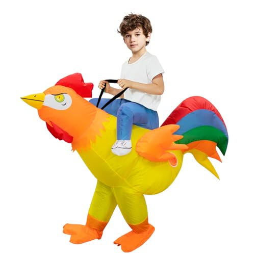 Aufblasbare Huhn Hahn Kostüm für Erwachsene Kinder, Halloween Hühner Blow Up Ride-on Huhn Kostüme ür Männer Frauen, lustige Kostümparty Kostüme (Kinder) von Poptrend