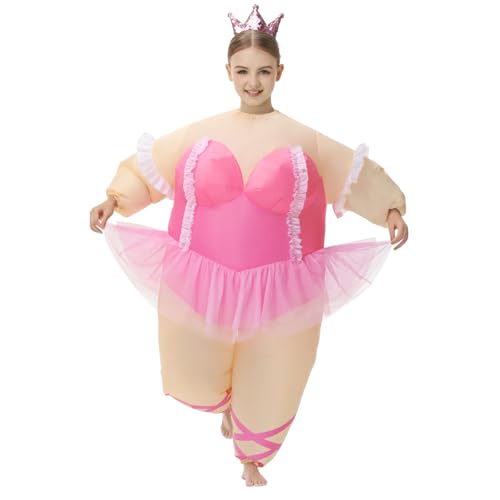 Aufblasbares Ballett-Kostüm für Erwachsene, lustiges aufblasbares Fett-Kostüm mit Krone, Stirnband, Halloween-Party, Rollenspiel (Kinder, Rosa) von Poptrend