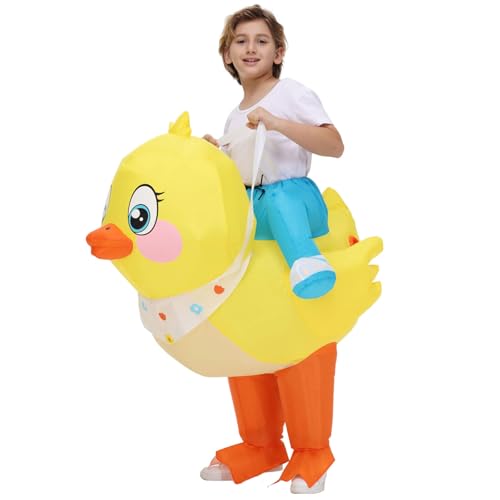 Poptrend Aufblasbare Kostüm Gelb Ente Kostüm, Halloween Kostüme Fahrkostüm aufblasbares Entenkostüm für Erwachsene Kinder (Kind) von Poptrend