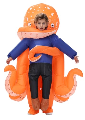 Poptrend Aufblasbare Oktopus Kostüme für Erwachsene Kinder, Aufblasbares Oktopus Halloweenkostüm, Lustiges Oktopuskostüm für Faschingspartys und andere Anlässe (Kinder) von Poptrend