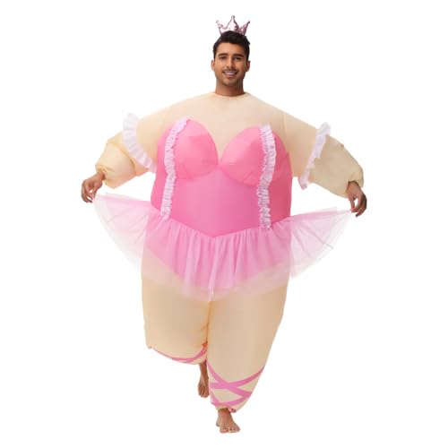 Poptrend Aufblasbares Ballett-Kostüm für Erwachsene, lustiges aufblasbares Fett-Kostüm mit Krone, Stirnband, Halloween-Party, Rollenspiel (Erwachsenen-Rosa) von Poptrend