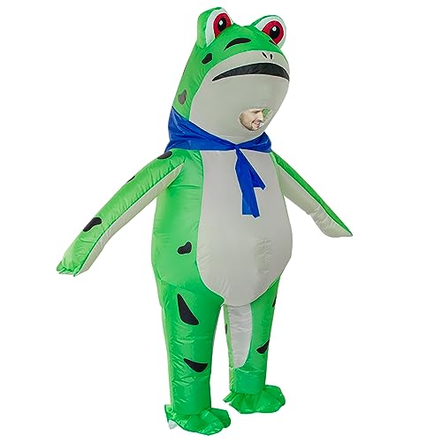 Poptrend Aufblasbares Frosch-Kostüm, Ganzkörper-Kostüm, Halloween-Frosch-Anzug für Erwachsene, Kinder, Männer, Frauen, lustige Kostümparty (Erwachsene) von Poptrend