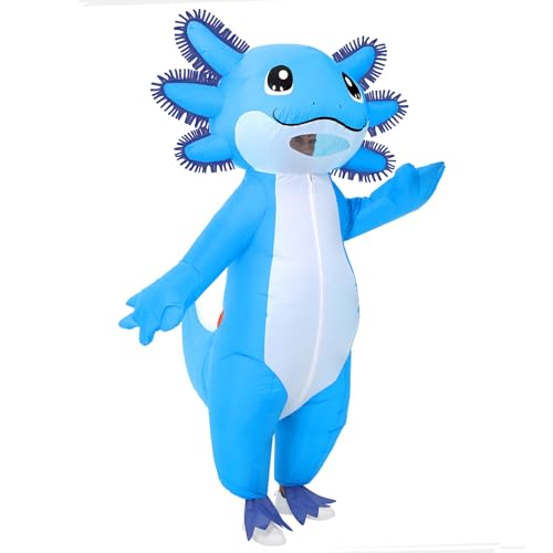 Poptrend Axolotl Aufblasbares Axolotl-Kostüm für Erwachsene und Kinder, Halloween-Kostüme, für Herren und Damen, lustiges Party-Kostüm (Erwachsenenblau) von Poptrend