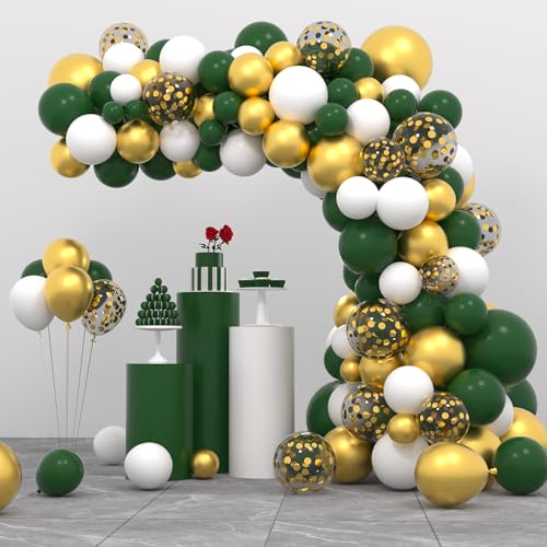 105 dunkelgrüne und weißgoldene Ballongirlanden-Set, weiße und dunkelgrüne Konfetti-Luftballons für Geburtstage, Hochzeiten, Jubiläen, Ruhestandsfeiern, Abschlussfeiern, Fußballdekorationen von PopularLdo