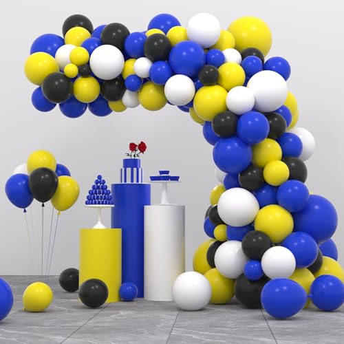 127 blaue und schwarze gelbe Ballongirlanden-Set, königsblaue, gelbe, schwarze und weiße Luftballons für Jungen, Fledermausthema, Geburtstag, Babyparty, Superspinne, Abschlussfeier, Dekoration von PopularLdo