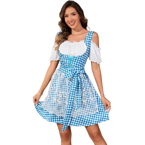 Populus 2 Stück Blau Plaid Oktoberfest Dorothy Dirndl Kleid Kostüm für Damen Deutsche Traditionelle Bayerische Outfits Accessoires mit Schürze Populus 2 Stück Blau Plaid Oktoberfest Dorothy Dirndl Kleid Kostüm für Damen Deutsche Traditionelle Bayerische Outfits Accessoires mit Schürze von Populus
