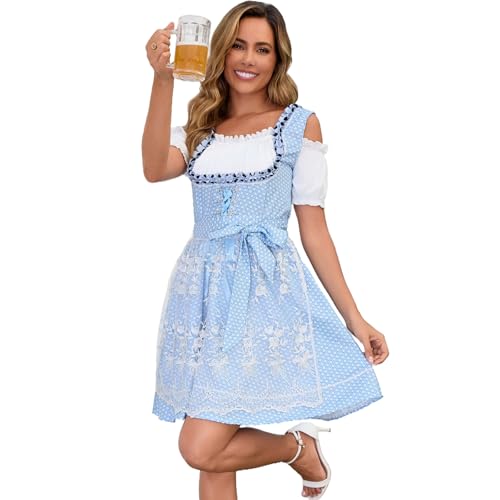 Populus 2-teiliges hellblaues Oktoberfest Dirndlkleid Kostüm für Damen deutsche traditionelle bayerische Outfits Accessoires mit Schürze Populus 2-teiliges hellblaues Oktoberfest Dirndlkleid Kostüm für Damen deutsche traditionelle bayerische Outfits Accessoires mit Schürze von Populus