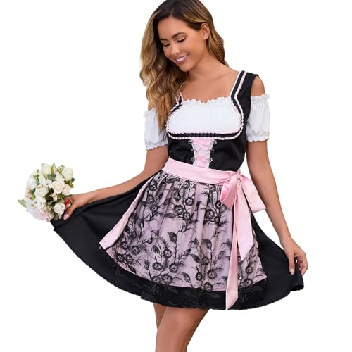 Populus 2-teiliges schwarz-rosa Oktoberfest Dirndl Kleid Kostüm für Damen Deutsche Traditionelle Bayerische Outfits Accessoires mit Schürze Populus 2-teiliges schwarz-rosa Oktoberfest Dirndl Kleid Kostüm für Damen Deutsche Traditionelle Bayerische Outfits Accessoires mit Schürze von Populus