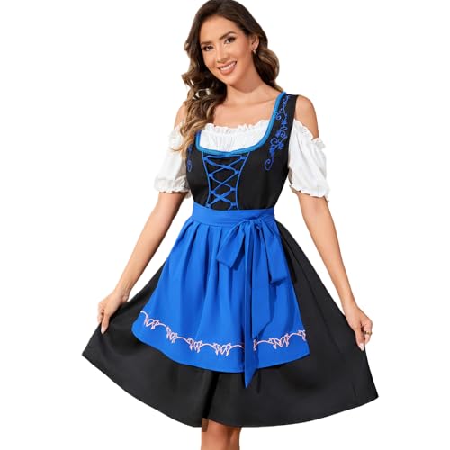Populus Oktoberfest Dirndl Kleid Kostüm für Damen Deutsch Traditionell Bayerisch Square Ausschnitt Outfits, Blau, S Populus Oktoberfest Dirndl Kleid Kostüm für Damen Deutsch Traditionell Bayerisch Square Ausschnitt Outfits, Blau, S von Populus