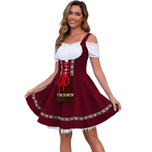 Populus Weinrot Oktoberfest Dirndl Kleid Kostüm für Damen Deutsche Traditionelle Bayerische Outfits Populus Weinrot Oktoberfest Dirndl Kleid Kostüm für Damen Deutsche Traditionelle Bayerische Outfits von Populus