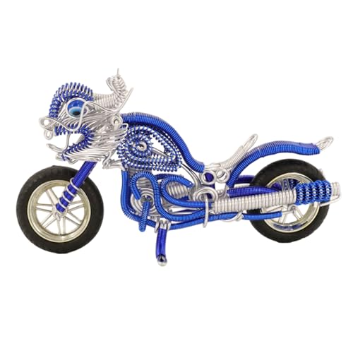 Porceosy Realistisches Motorrad-Spielzeug für Kinder, Drache, Motorrad, chinesischer Kopf, rot, blau, Aluminiumdraht, Gummirad, Desktop-Modell, Dekoration, Ornament, Kinder, Erwachsene, Blau von Porceosy