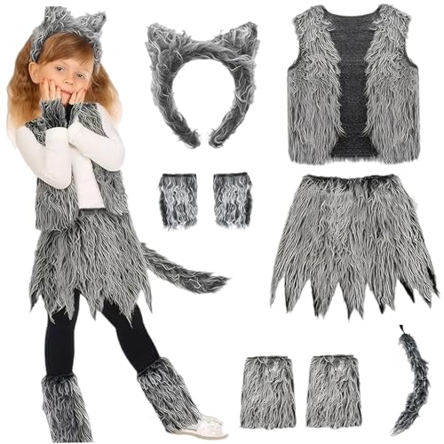 1 Set Wolf Kostüm, Werwolf Kostüm -Set umfasst Wolf Ohr, Schwanz, Tops, Röcke, Handschuhe und Beinwärmer -Kleidungs -Werwolf -Kostümzubehör für Kids Cosplay Party 1 Set Wolf Kostüm, Werwolf Kostüm -Set umfasst Wolf Ohr, Schwanz, Tops, Röcke, Handschuhe und Beinwärmer -Kleidungs -Werwolf -Kostümzubehör für Kids Cosplay Party von Porgeel