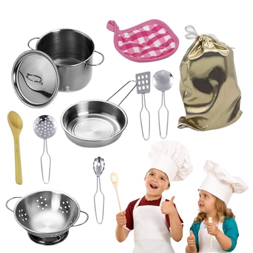 12pcs Kindertöpfe und Pfannen -Spielset, Edelstahlspiel -Spielküche Accessoires mit Suppe Pot Pan Shovel Löffel Bag Kinder Koch Rollenspiel Kochspielzeug für Kinder 12pcs Kindertöpfe und Pfannen -Spielset, Edelstahlspiel -Spielküche Accessoires mit Suppe Pot Pan Shovel Löffel Bag Kinder Koch Rollenspiel Kochspielzeug für Kinder von Porgeel