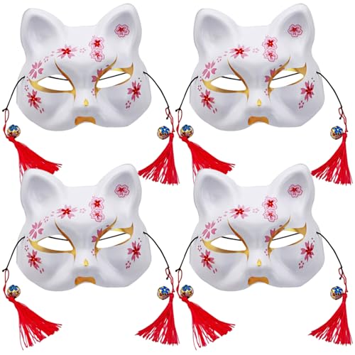 4pcs Katzenmaske Cosplay Kawaii Exquisite Kirschblütenmuster Halbgesichtsmaske mit Bell Quasten für Halloween Masquerade Festival Party 4pcs Katzenmaske Cosplay Kawaii Exquisite Kirschblütenmuster Halbgesichtsmaske mit Bell Quasten für Halloween Masquerade Festival Party von Porgeel