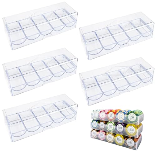 5pcs Poker-Chip-Hülle, Clear Plastic Poker-Chip-Tablett mit Deckel, Mehrzweckspeicher-Display-Hülle für Glücksspiel, Partys oder Zuhause von Porgeel
