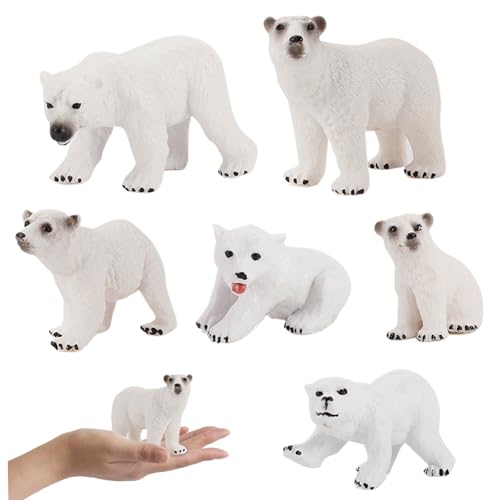 6pcs/Fester Eisbärenfiguren, Verschiedene Größe und Haltung Polarbär Spielzeug, künstliche und realistische weiße Eisbär, Bildungs- dekorative PVC -Polar -Tiere für die Schule, Schule von Porgeel
