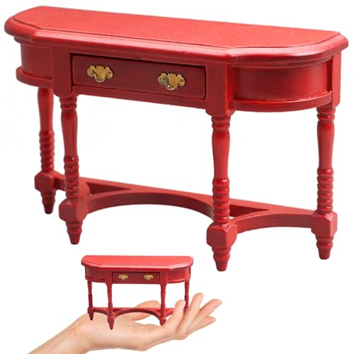 Dollhouse Möbel, Holzpuppenhaus Tisch, 1/12 Skala-Puppenhaus-Halbrunde Tisch mit Schubladen Tischmodell Miniaturmöbel für Wohnzimmer Schlafzimmer Puppenhauszubehör, rot Dollhouse Möbel, Holzpuppenhaus Tisch, 1/12 Skala-Puppenhaus-Halbrunde Tisch mit Schubladen Tischmodell Miniaturmöbel für Wohnzimmer Schlafzimmer Puppenhauszubehör, rot von Porgeel