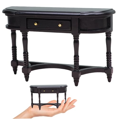 Dollhouse Möbel, Holzpuppenhaus Tisch, 1/12 Skala-Puppenhaus-Halbrunde Tisch mit Schubladen Tischmodell Miniaturmöbel für Wohnzimmer Schlafzimmer Puppenhauszubehör, schwarz Dollhouse Möbel, Holzpuppenhaus Tisch, 1/12 Skala-Puppenhaus-Halbrunde Tisch mit Schubladen Tischmodell Miniaturmöbel für Wohnzimmer Schlafzimmer Puppenhauszubehör, schwarz von Porgeel