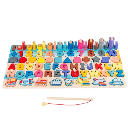 Holz Alphabet Puzzle Magnetische Formen Zahlen Puzzle mit Fischereistablöser Early Learning Toy für Mädchen Jungen von Porgeel