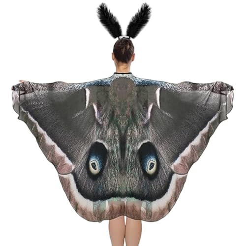 Moth Costume, Halloween Butterfly Wing with Feathers Headband Print on Both Sides Moth Wing Cape for Halloween or Costume Party von Porgeel