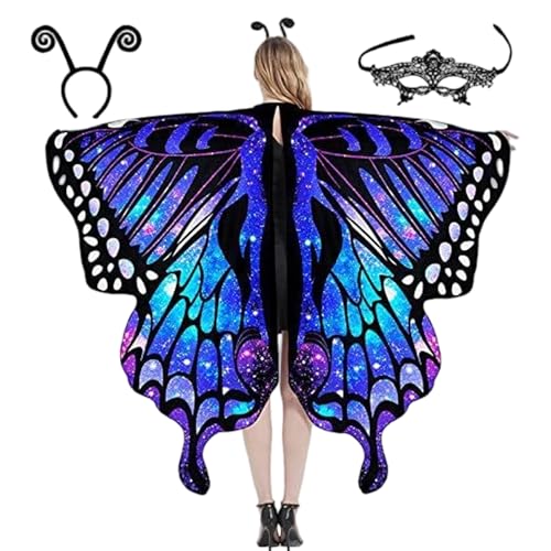 Motten Kostüm Bunte Halloween Butterfly Kostüm Motte Cape Shawl mit Stirnband -Spitzenmaske für Halloween -Party Kinder von Porgeel