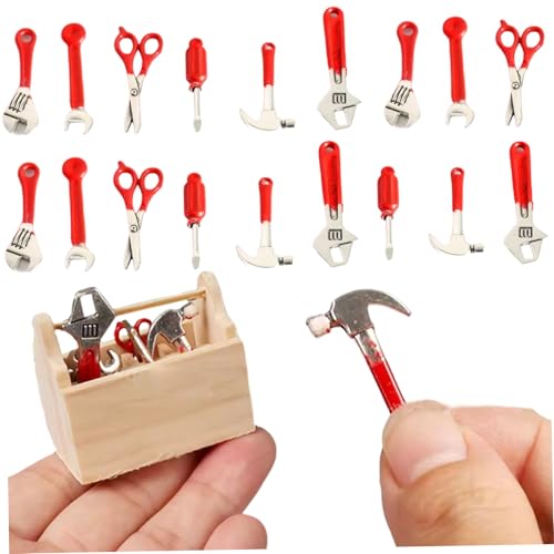 Porgeel 24pcs Miniaturpuppenhauszubehör, Mini Reparaturwerkzeuge Puppenhauszubehör, realistische Schraubenschlüssel Hammer Kit Miniaturen Spielzeug für DIY -Lagerhaus Garden Garage Dekor von Porgeel