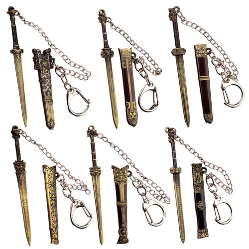Porgeel 6pcs Mini Schwert 3, 5 Zoll exquisit detailliertes Metallschwert -Schlüsselbund mit Scheideschlüsselkette für Geldbeutelbeutel Frauen Frauen von Porgeel