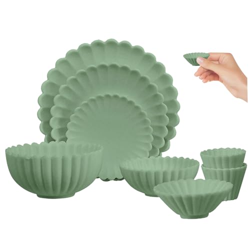 8pcs/Set Dollhouse Tabelle für Dollhouse Accessoires Mini -Teller Schüssel Tasse Set Miniatur Chrysanthemen Schüssel Schale Teller Green von Porgeel