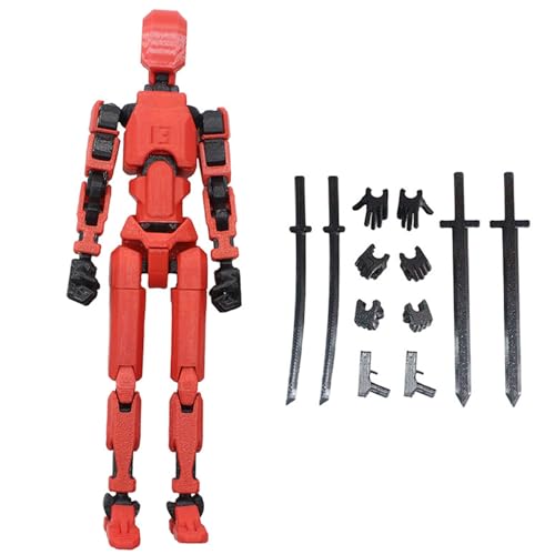 Porgeel Actionfiguren T13 Actionfigur Mehrgelenkiger beweglicher Roboter Actionfigur Modell DIY Bewegliche Figur 5,4 Zoll Dekorativer Actionfigur-Körper für Desktop-Dekorationen, Rot-Schwarz von Porgeel