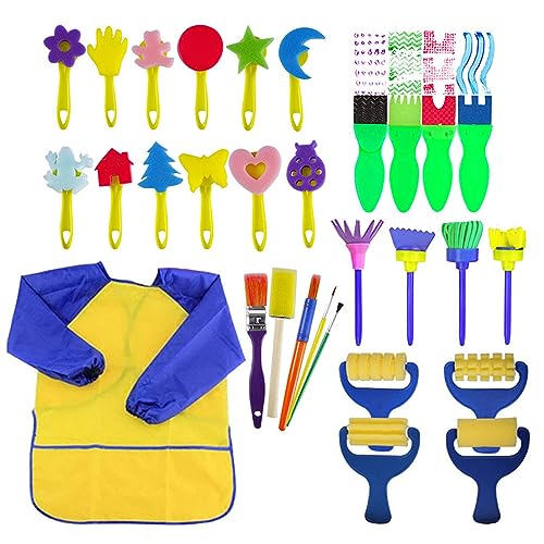 Childrens Malerei Set Kinder Pinsel Pinsel Schwamm Kit früh Lernen Zeichnungswerkzeuge Kunsthandwerk für Kleinkinder 29 PCs von Porgeel