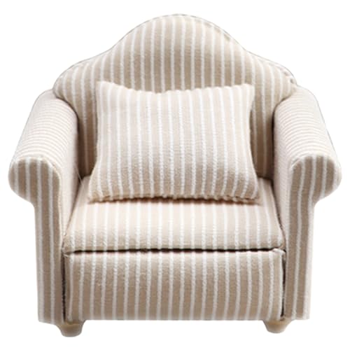 Dollhouse Couch 1/12 Skala Dollhouse Sofa mit Kissen weiche Miniatur -Einzelsofa mit vertikalen Streifen Puppenhausmöbel Single von Porgeel