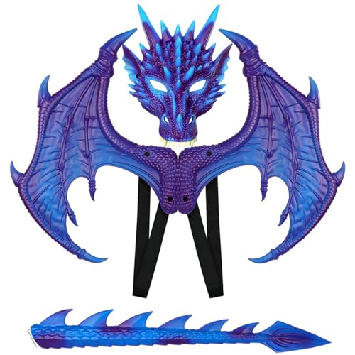Porgeel Dragon Kostüm für Kinder Halloween Dragon Kostüm mit Maske, Schwanz & Flügel Gummi -Dress -Cosplay für Party Maskerade (Style 2) von Porgeel