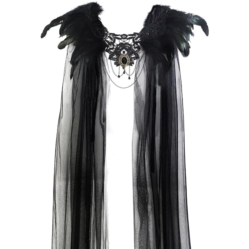 Porgeel Federn Schal, Halloween Tulle Cape mit schwarzen Federn Cosplay Super Bösewicht Gothic Cloak Cape für Party, Kostüm, Cosplay von Porgeel