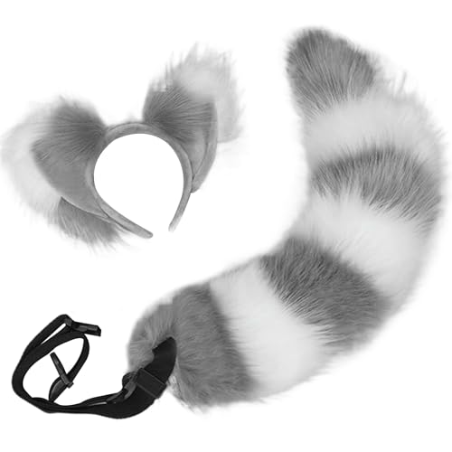 Porgeel Fox Ohren und Schwanzset, pelzige Fuchs Ohren Stirnband, Kunstfell Therian Tail, niedliches Kostüm für Erwachsene Kids Cosplay Party Kostümzubehör, Grau Porgeel Fox Ohren und Schwanzset, pelzige Fuchs Ohren Stirnband, Kunstfell Therian Tail, niedliches Kostüm für Erwachsene Kids Cosplay Party Kostümzubehör, Grau von Porgeel