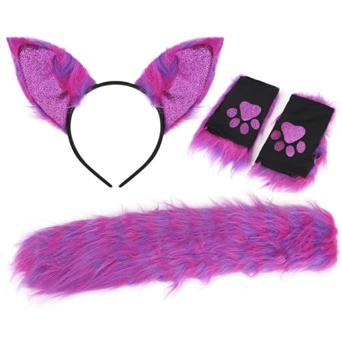 Porgeel Fuchsohren und Schwanzset, weiche pelzige Pfoten Handschuhe, Fuchsohren Stirnband und pelzige Schwänze, Fuchskostüm für Kinder Erwachsene Fancy Party Cosplay Kostüm, Lila Porgeel Fuchsohren und Schwanzset, weiche pelzige Pfoten Handschuhe, Fuchsohren Stirnband und pelzige Schwänze, Fuchskostüm für Kinder Erwachsene Fancy Party Cosplay Kostüm, Lila von Porgeel