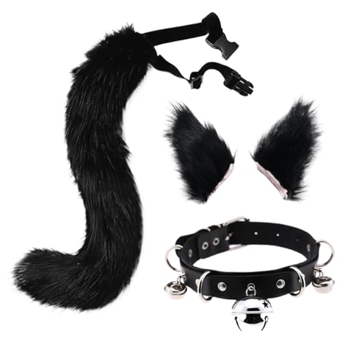 Porgeel Fuchsohren und Schwanzset mit Lederhalshalshärte, weiche Fluzzy -Fuchsohren, Verstellbarer Schwanz, realistisches pelziges Kostüm für Halloween -Cosplay -Party Maskerade, Schwarz Porgeel Fuchsohren und Schwanzset mit Lederhalshalshärte, weiche Fluzzy -Fuchsohren, Verstellbarer Schwanz, realistisches pelziges Kostüm für Halloween -Cosplay -Party Maskerade, Schwarz von Porgeel
