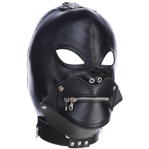Porgeel Gimp Mask Wicked Demon PU Ledermaske mit Plüschfutter verstellbarer Rückenkrawatte, abnehmbar Porgeel Gimp Mask Wicked Demon PU Ledermaske mit Plüschfutter verstellbarer Rückenkrawatte, abnehmbar von Porgeel
