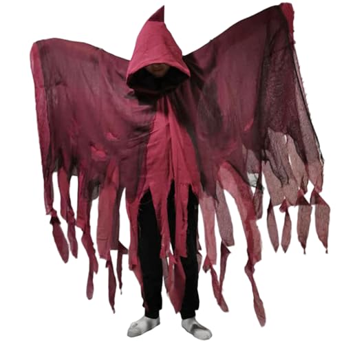 Porgeel Halloween mit Kapuze Umhang gruseliger Sensenmut Kostüm mittelalterlicher Renaissance Zauberer Cloak Halloween Cosplay Cape K von Porgeel