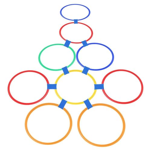 Porgeel Hopscotch-Ringe, mehrfarbige Plastikringe, 10pcs Round Hoops mit 10 Anschlüssen für Kleinkinder Bruttomotorische Fähigkeiten, UNTERNEHMEN-UNTERSTELLUNGEN KREATIVE Set für Mädchen und Jungen von Porgeel