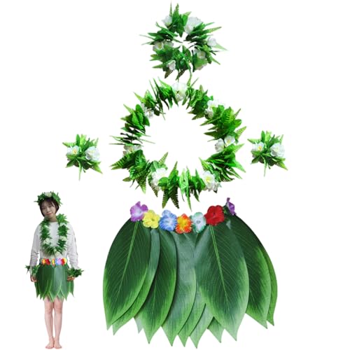 Porgeel Hula -Rock für Erwachsene 5pcs/Set Green Blattrock mit Halsketten Armbändern Stirnband Hawaiian Kostüm für Strand Luau Party Gefälligkeiten, m von Porgeel